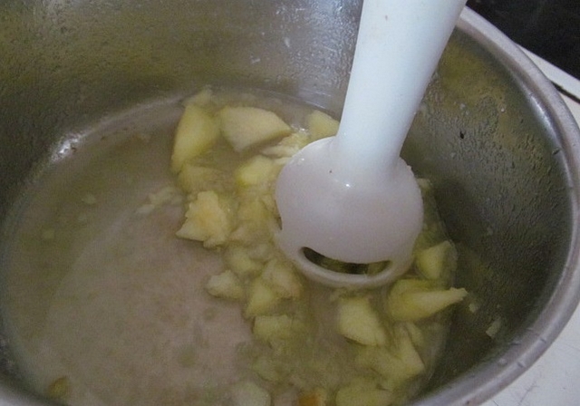 Vaříme pro kočky: recept na Plamínkův narozeninový dortík - Uvařené jablko rozmixujeme